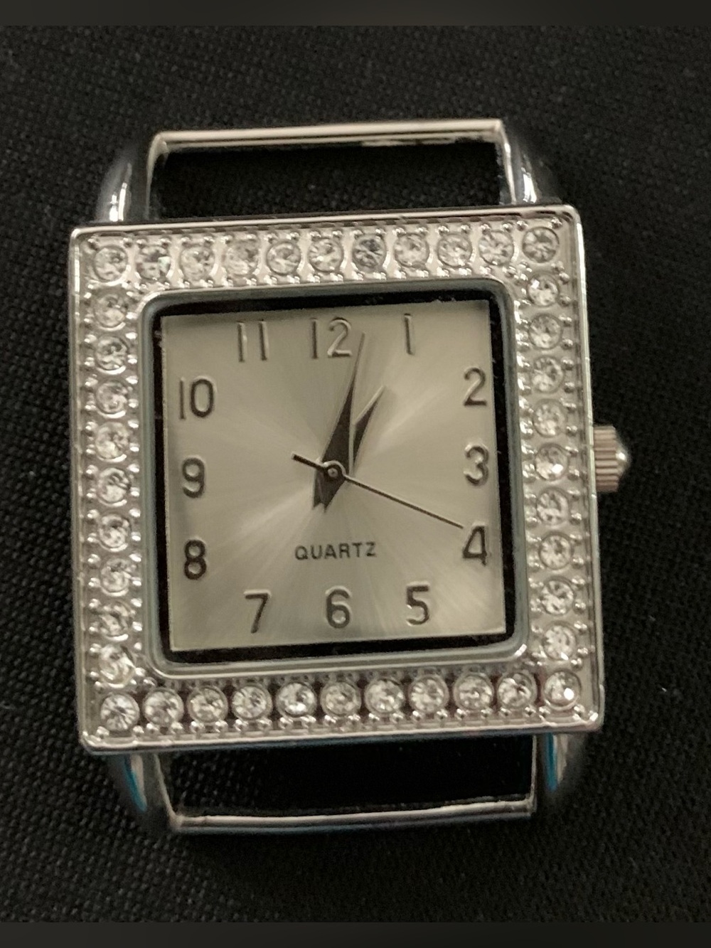 Silver Crystal-Embellished Square Women's Quartz Watch
